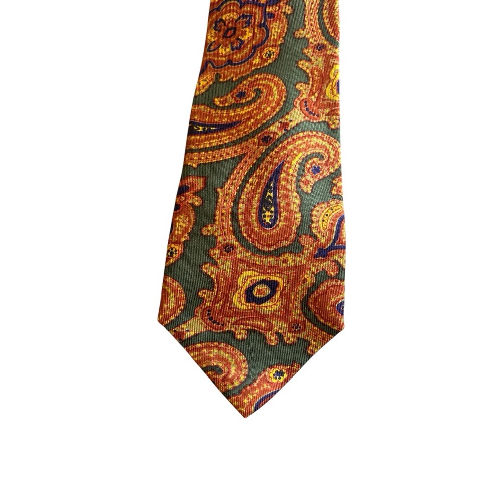 Etro green and orange silk tie